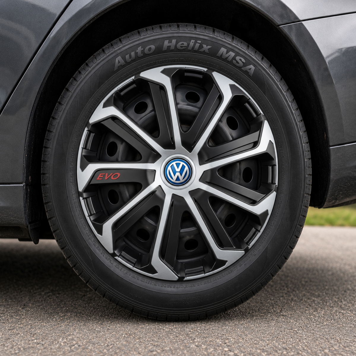 Set 4 Capace Roti Evo Gri-Negru R14, Pentru Volkswagen