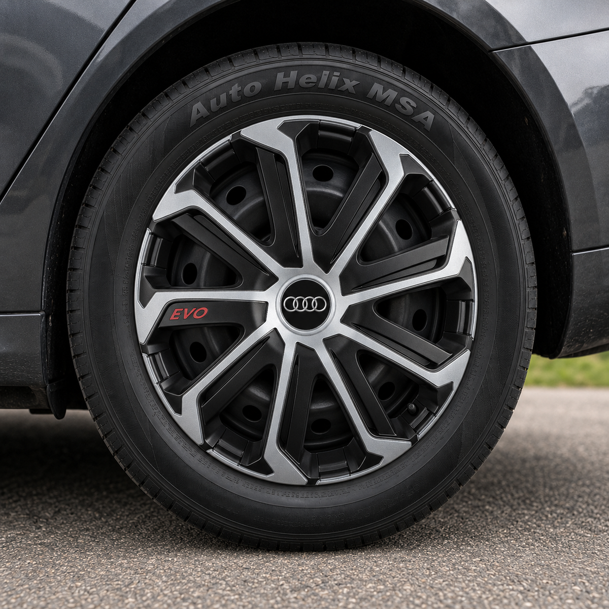Set 4 Capace Roti Evo Gri-Negru R15, pentru AUDI