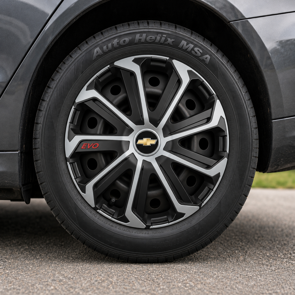Set 4 Capace Roti Evo Gri-Negru R15, pentru CHEVROLET
