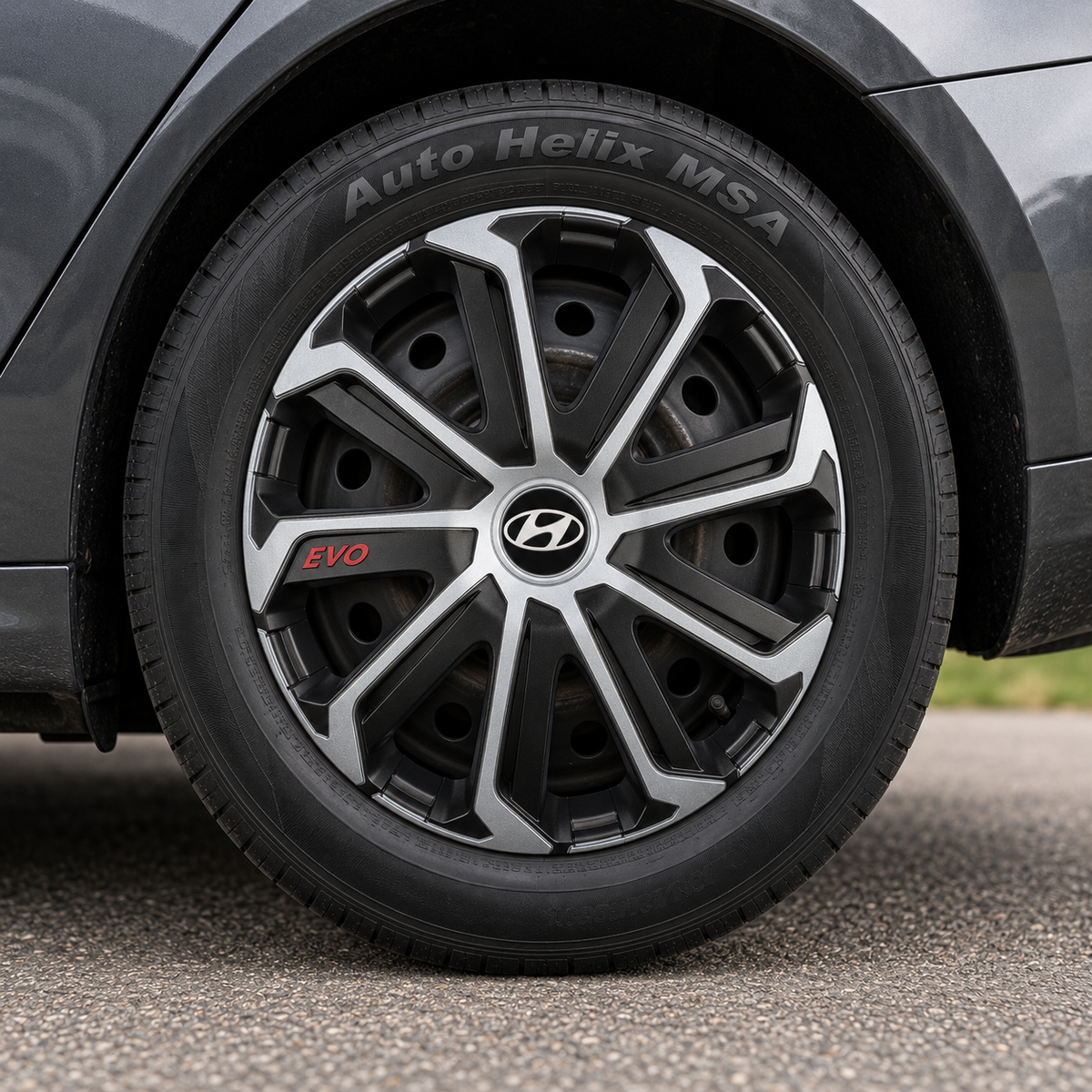 Set 4 Capace Roti Evo Gri-Negru R15, pentru HYUNDAI