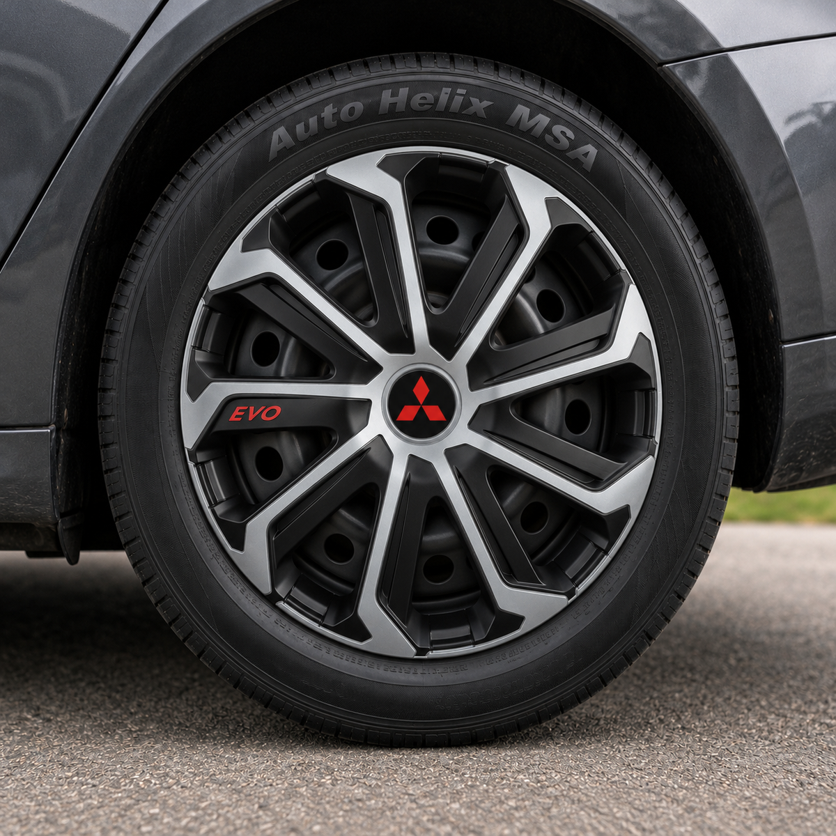 Set 4 Capace Roti Evo Gri-Negru R15, pentru MITSUBISHI