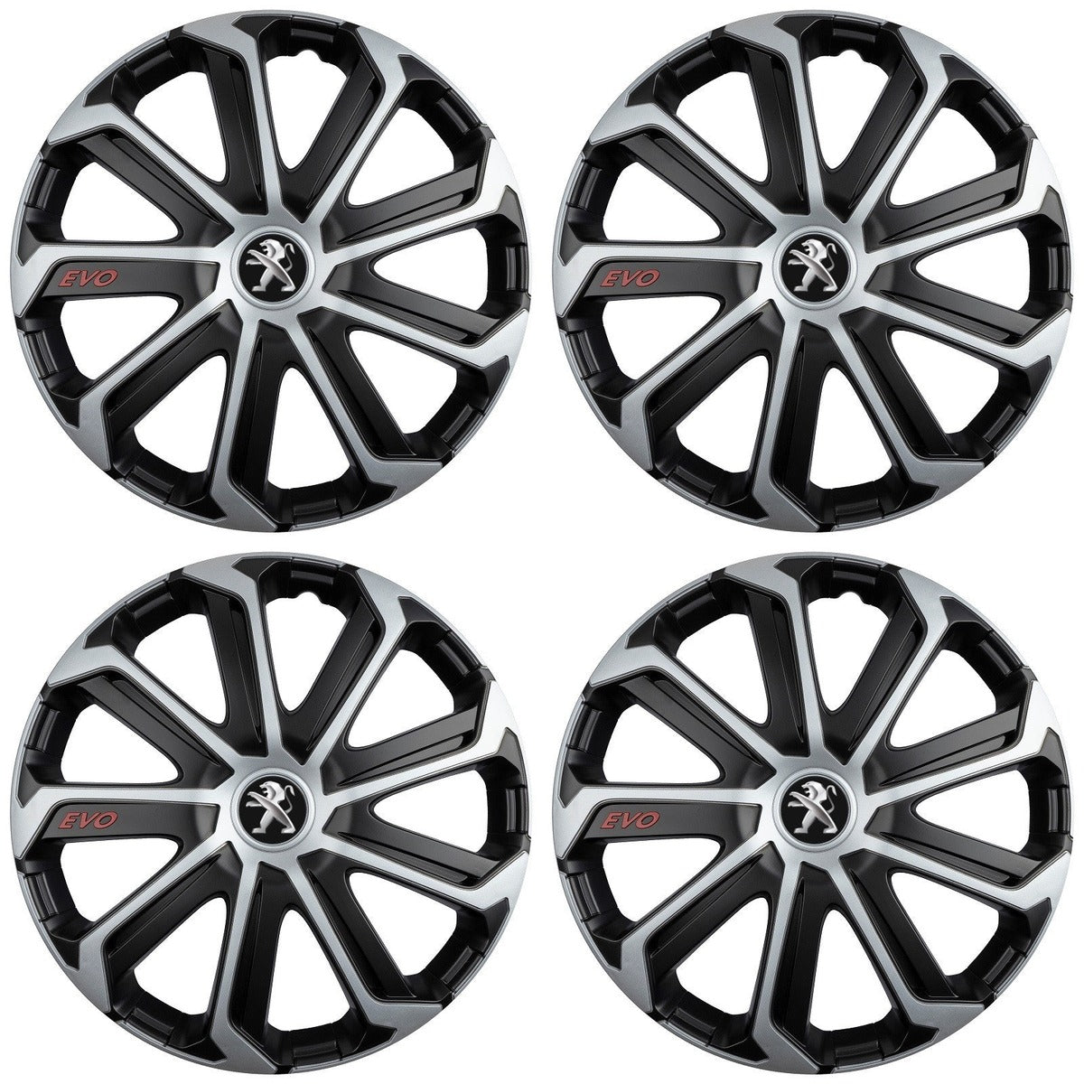 Set 4 Capace Roti Evo Gri-Negru R15, pentru PEUGEOT