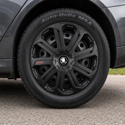 Set 4 Capace Roti Evo Negru R14, Pentru Skoda Nou