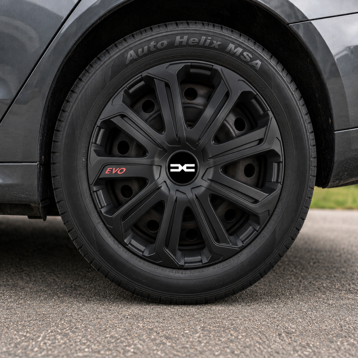 Set 4 Capace Roti Evo Negru R15, Pentru Dacia Nou