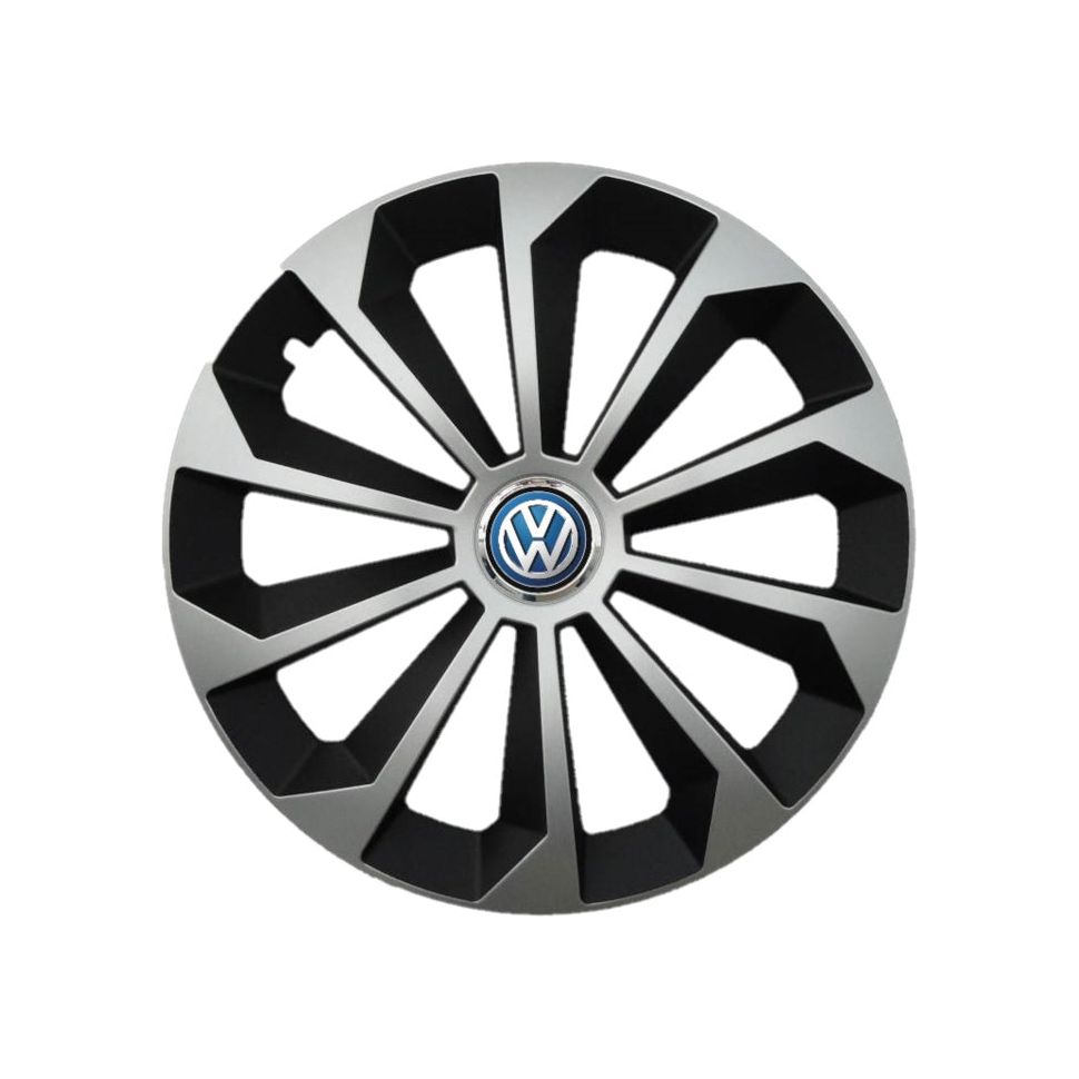 Set 4 capace roti Fame Gri-Negru cu inel R14, pentru gama auto Volkswagen