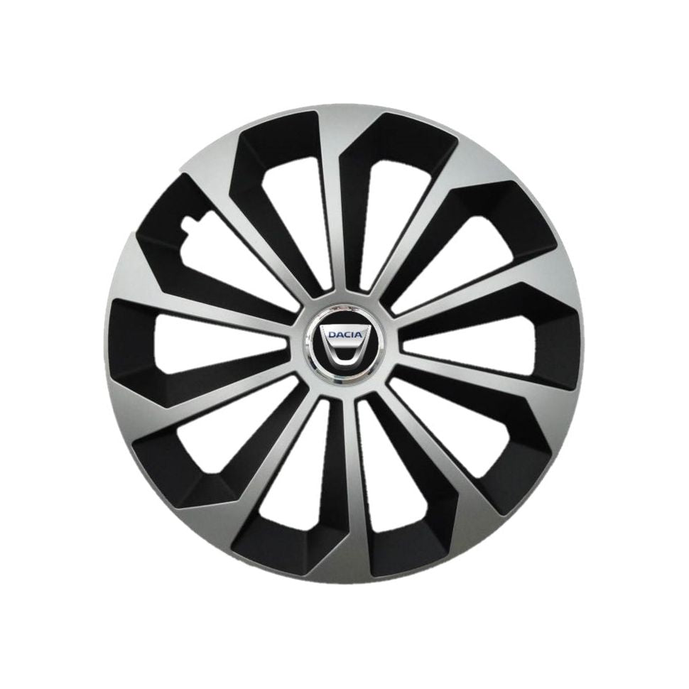 Set 4 capace roti Fame Gri-Negru cu inel R15, pentru gama auto Dacia
