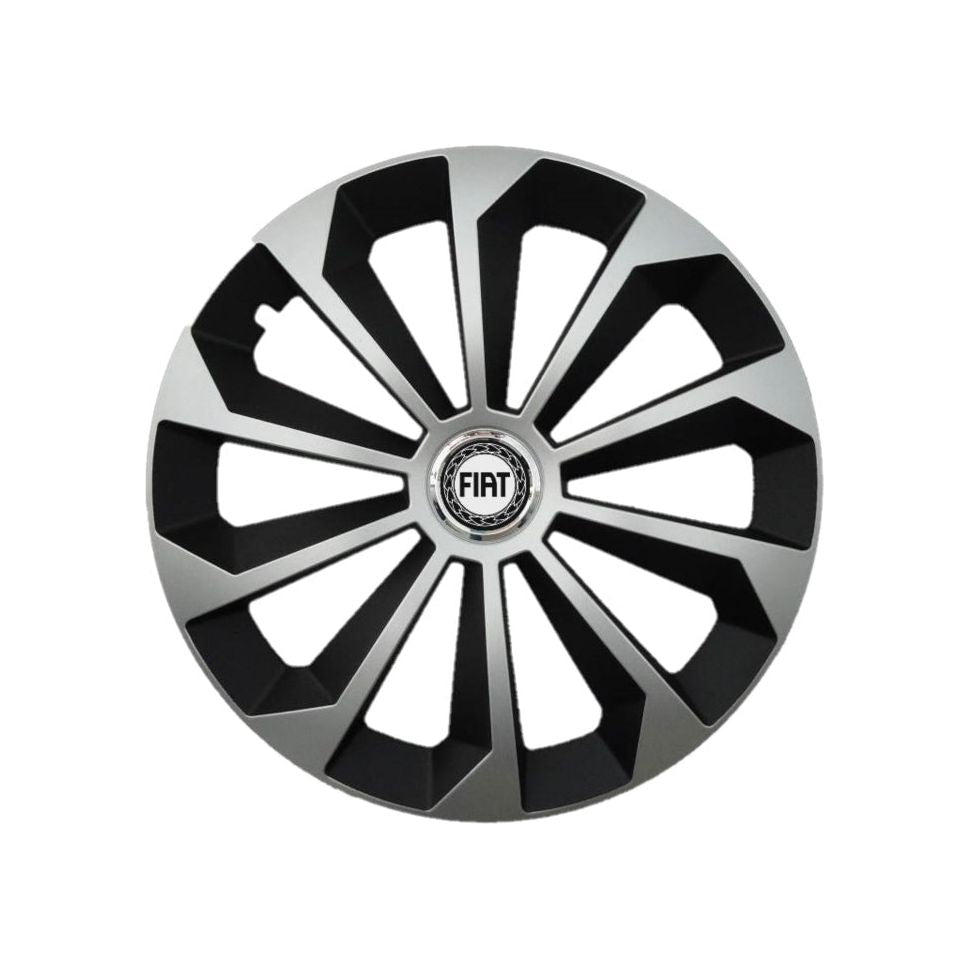 Set 4 capace roti Fame Gri-Negru cu inel R15, pentru gama auto Fiat
