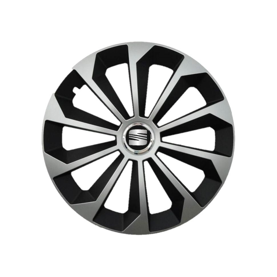 Set 4 capace roti Fame Gri-Negru cu inel R15, pentru gama auto Seat