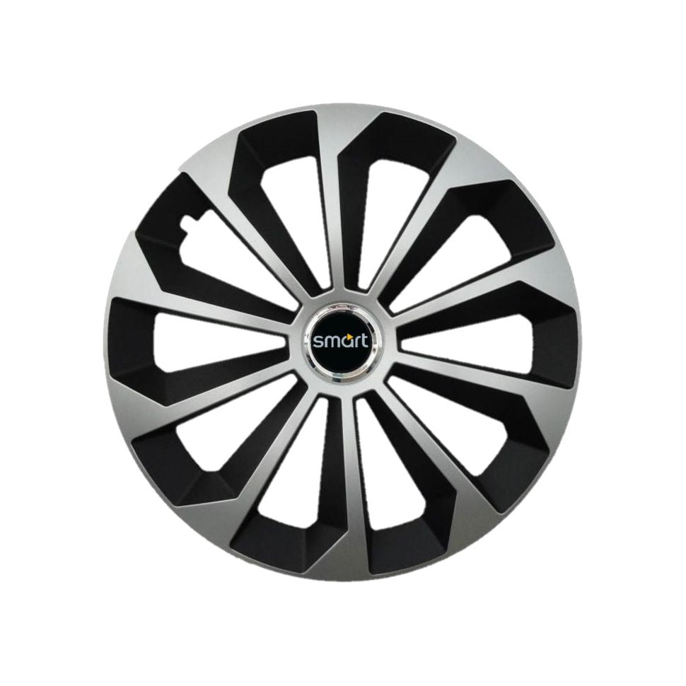 Set 4 capace roti Fame Gri-Negru cu inel R15, pentru gama auto Smart