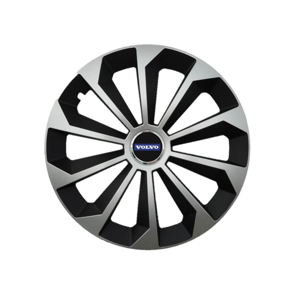Set 4 capace roti Fame Gri-Negru cu inel R15, pentru gama auto Volvo
