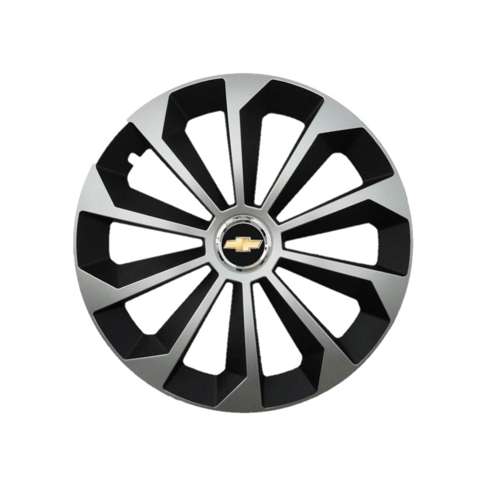 Set 4 capace roti Fame Gri-Negru cu inel R15, pentru gama auto Chevrolet
