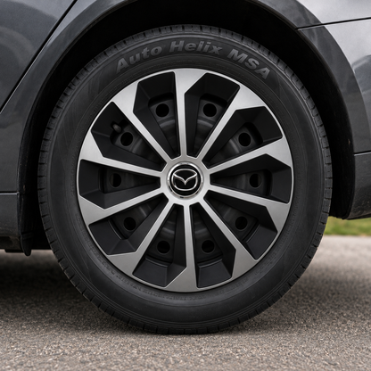 Set 4 Capace Roti 16 inchi (R16) Fame Gri-Negru, Compatibile Cu Mazda