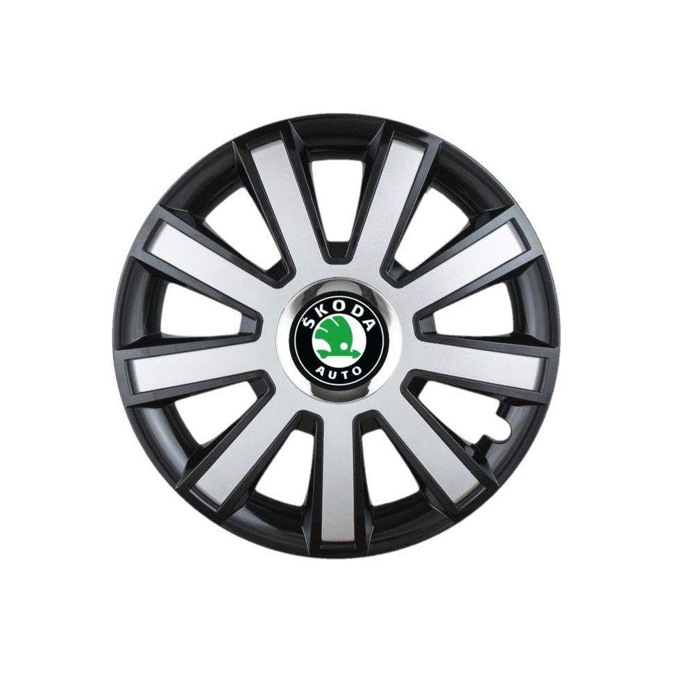 Set 4 capace roti Flash Gri-Negru R14 pentru gama auto Skoda