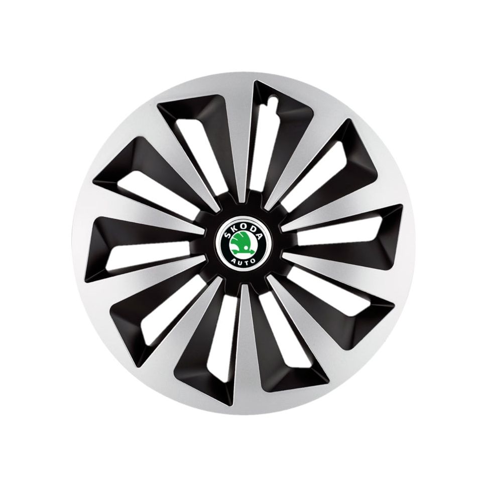 Set 4 capace roti Fox Gri-Negru R15 pentru gama auto Skoda