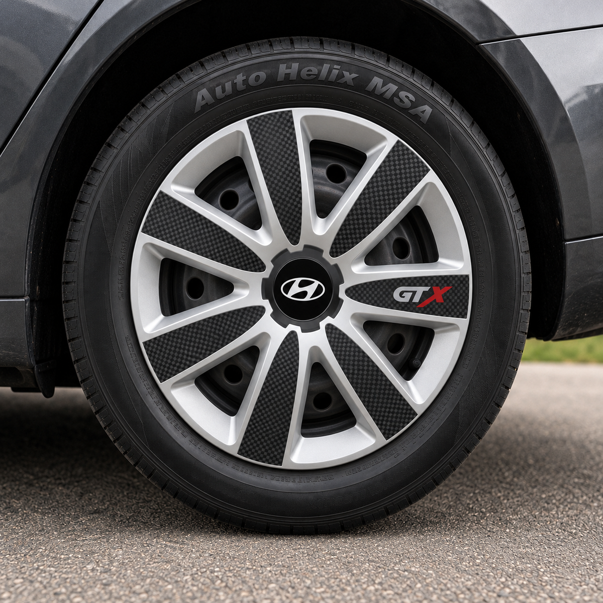 Set 4 Capace Roti GTX Carbon Gri-Negru R14, Pentru Hyundai