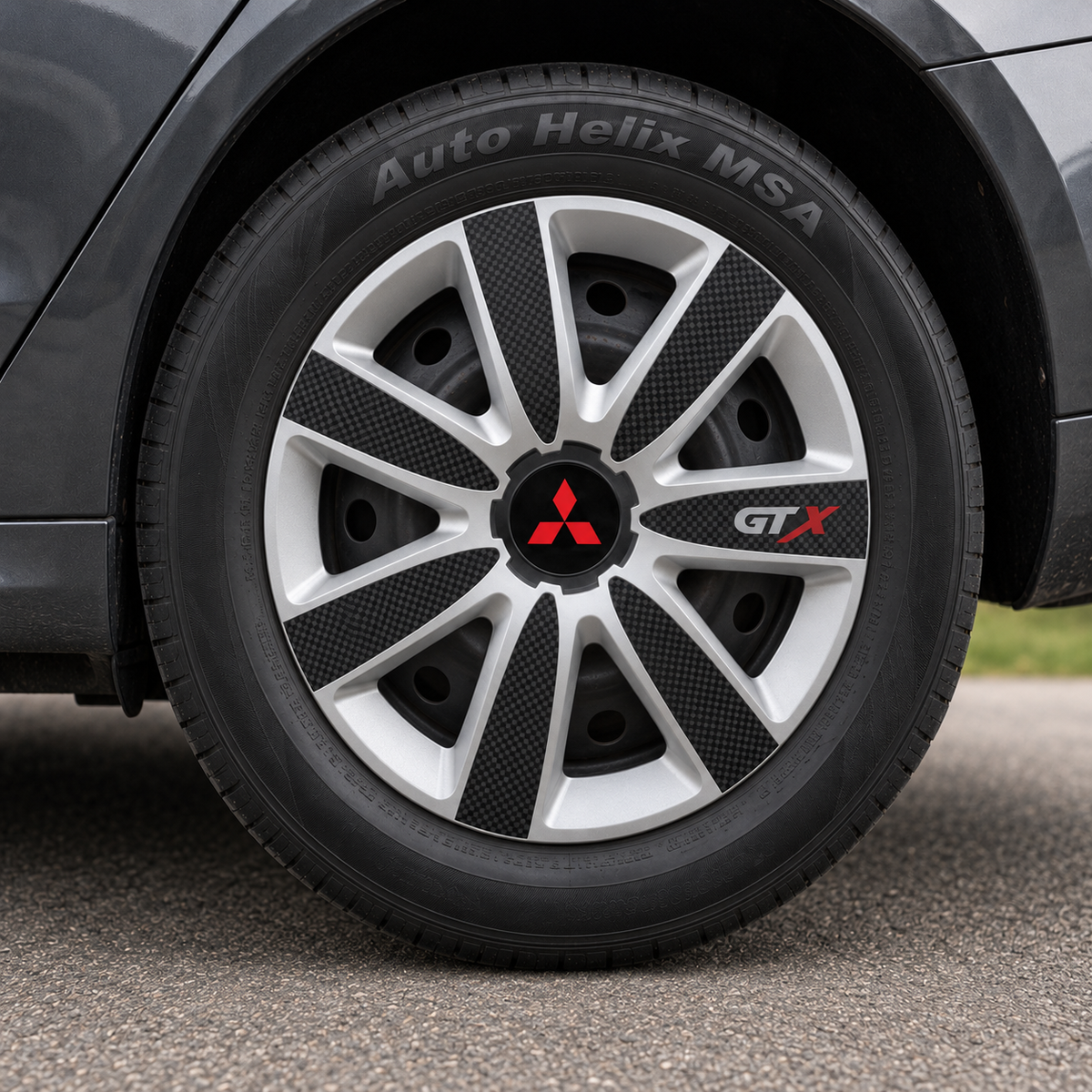 Set 4 Capace Roti GTX Carbon Gri-Negru R14, Pentru Mitsubishi