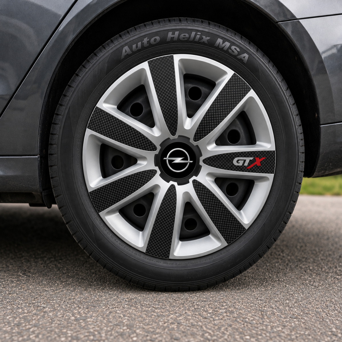 Set 4 Capace Roti GTX Carbon Gri-Negru R14, Pentru Opel