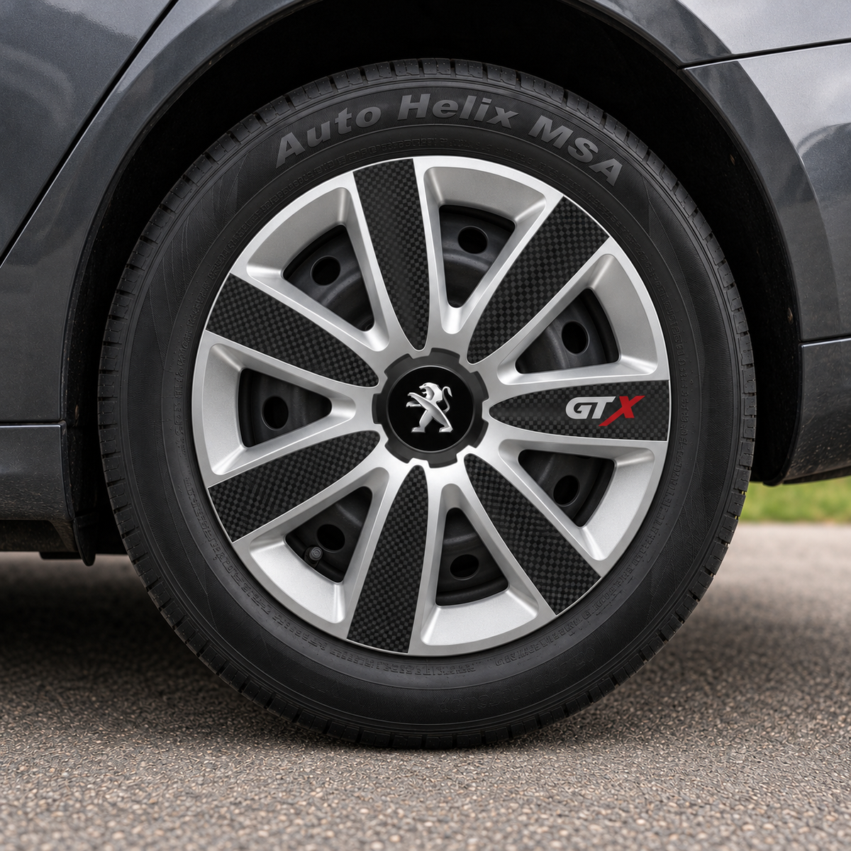 Set 4 Capace Roti GTX Carbon Gri-Negru R14, Pentru Peugeot