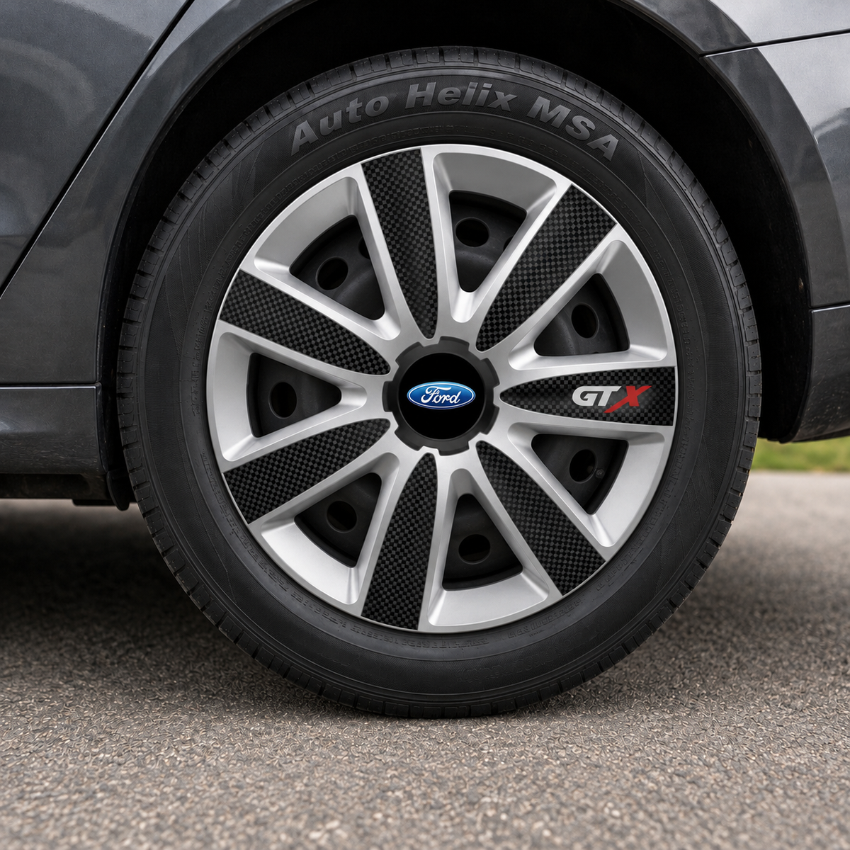 Set 4 Capace Roti GTX Carbon Gri-Negru R15, Pentru Ford
