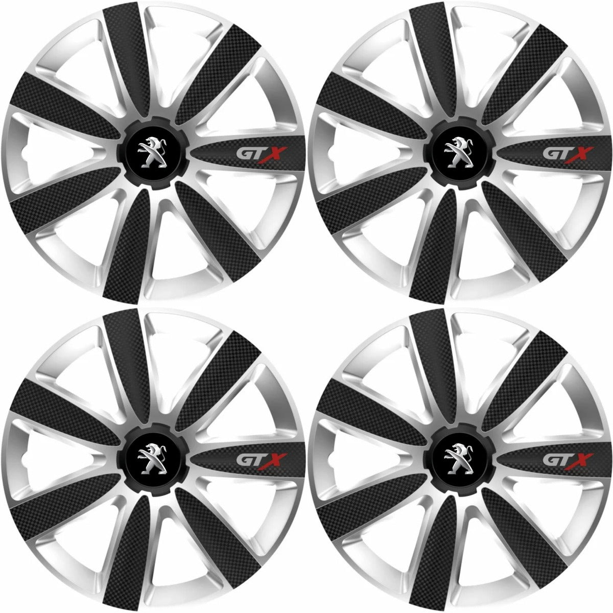 Set 4 Capace Roti GTX Carbon Gri-Negru R15, Pentru Peugeot