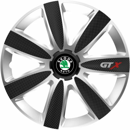 Set 4 Capace Roti GTX Carbon Gri-Negru R15, Pentru Skoda