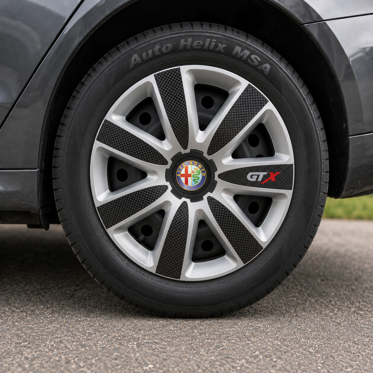 Set 4 Capace Roti GTX Carbon Gri-Negru R16, Pentru Alfa Romeo