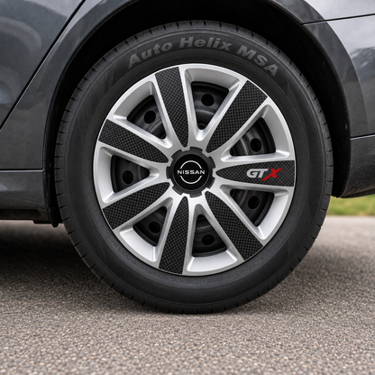 Set 4 Capace Roti GTX Carbon Gri-Negru R16, Pentru Nissan Nou