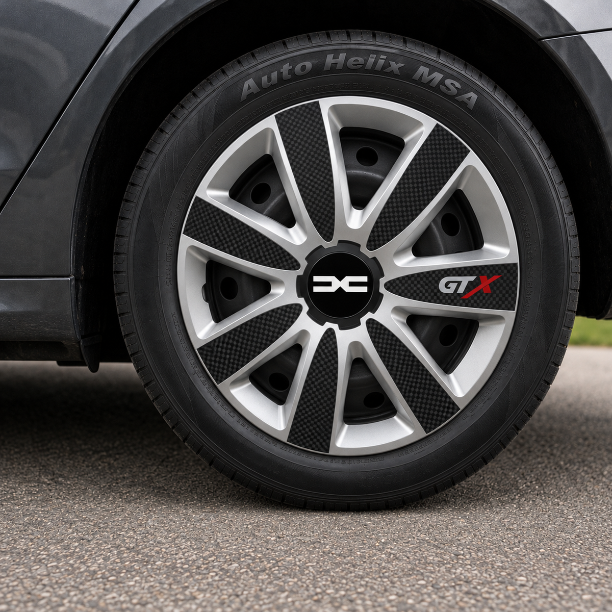 Set 4 Capace Roti GTX Carbon Gri-Negru R17, Pentru Dacia Nou
