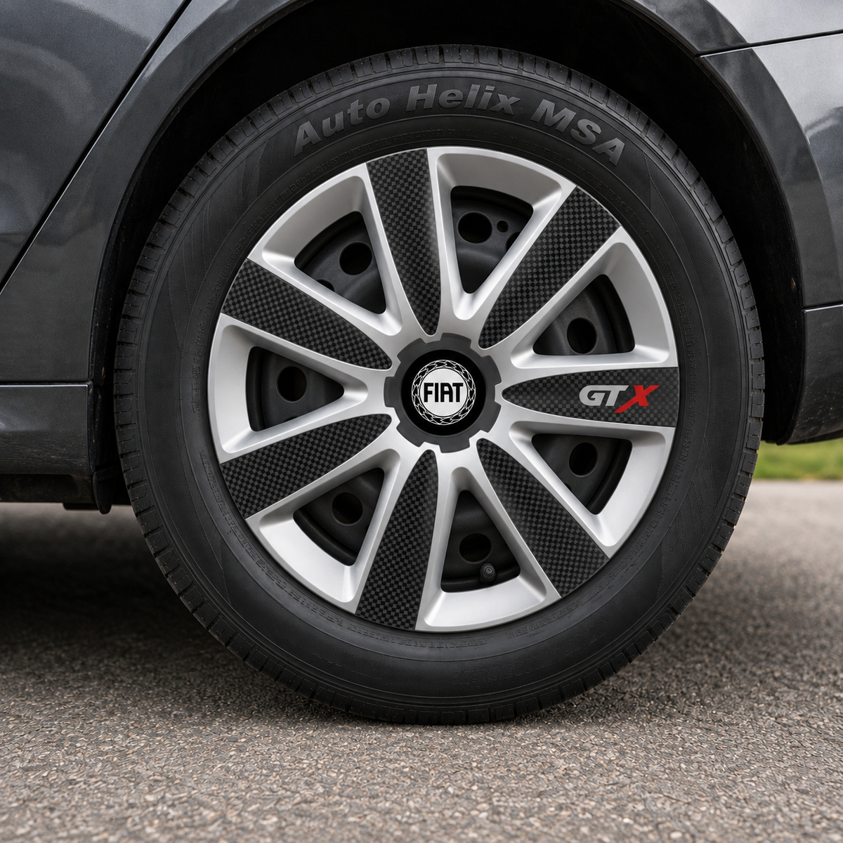 Set 4 Capace Roti GTX Carbon Gri-Negru R17, Pentru Fiat