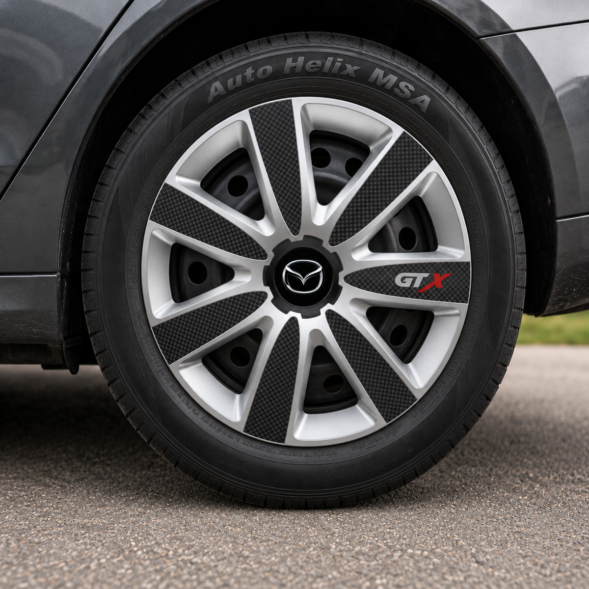 Set 4 Capace Roti GTX Carbon Gri-Negru R17, Pentru Mazda