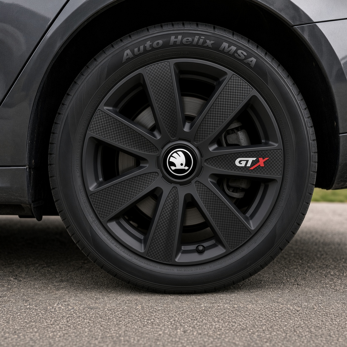 Set 4 Capace Roti GTX Negru Carbon Skoda new, R15