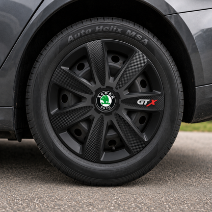 Set 4 Capace Roti GTX Negru Carbon Skoda, R15