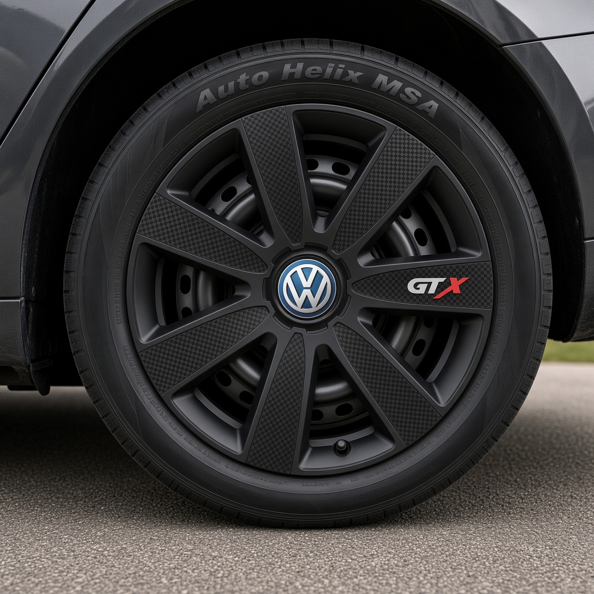 Set 4 Capace Roti GTX Negru Carbon Volkswagen, R14