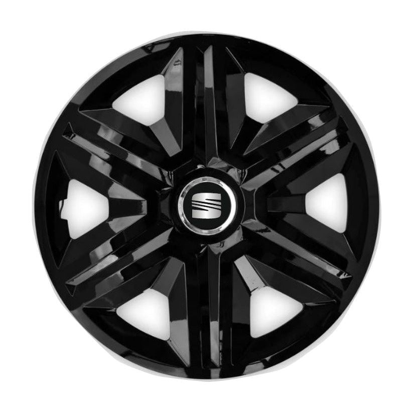 Set 4 capace roti hubcaps fast black R15 pentru gama auto Seat
