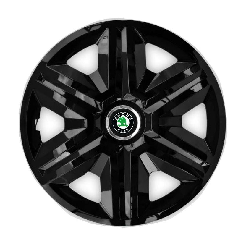 Set 4 capace roti hubcaps fast black R15 pentru gama auto Skoda