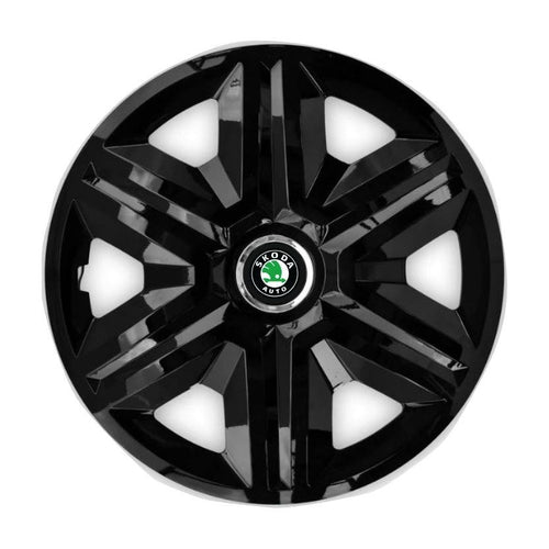 Set 4 capace roti hubcaps fast black R15 Compatibil Cu Skoda