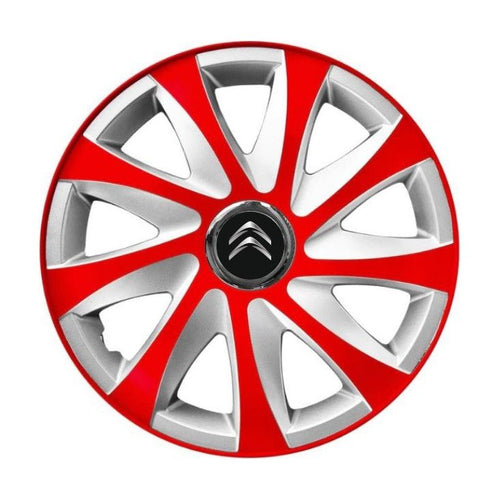 Set 4 capace roti 14 inchi R14 Drift Rosu-Gri, Compatibil cu Citroen