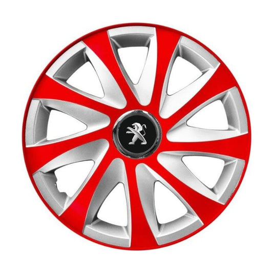 Set 4 capace roti 14 inchi R14 Drift Rosu-Gri, Compatibil cu Peugeot