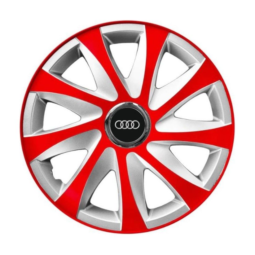 4 db-os 15 colos R15 Drift piros-szürke dísztárcsa szett, Audi autókkal kompatibilis