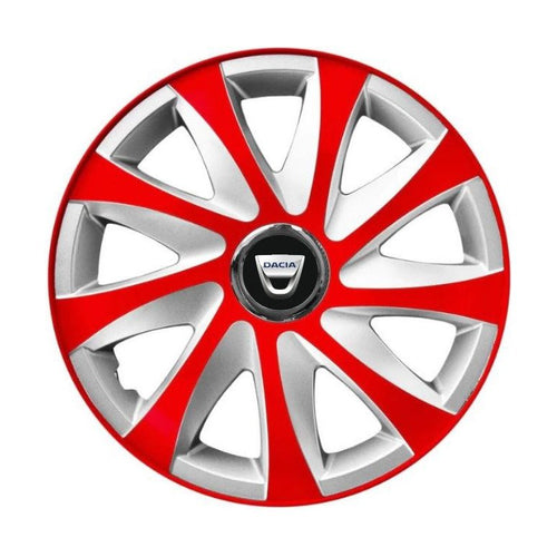 Set 4 capace roti 15 inchi R15 Drift Rosu-Gri, Compatibil cu Dacia