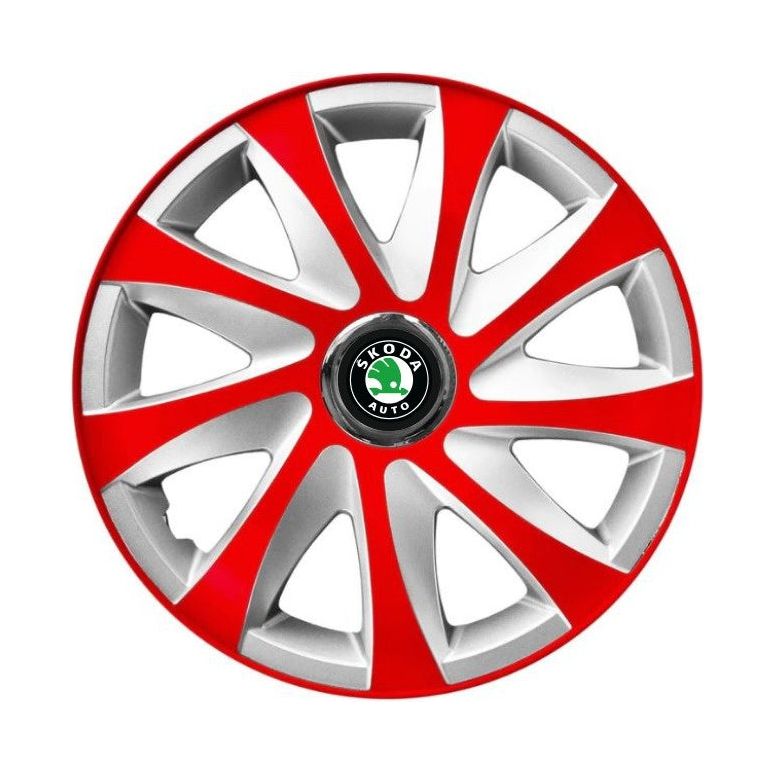 Set 4 capace roti 15 inchi R15 Drift Rosu-Gri, Compatibil cu Skoda