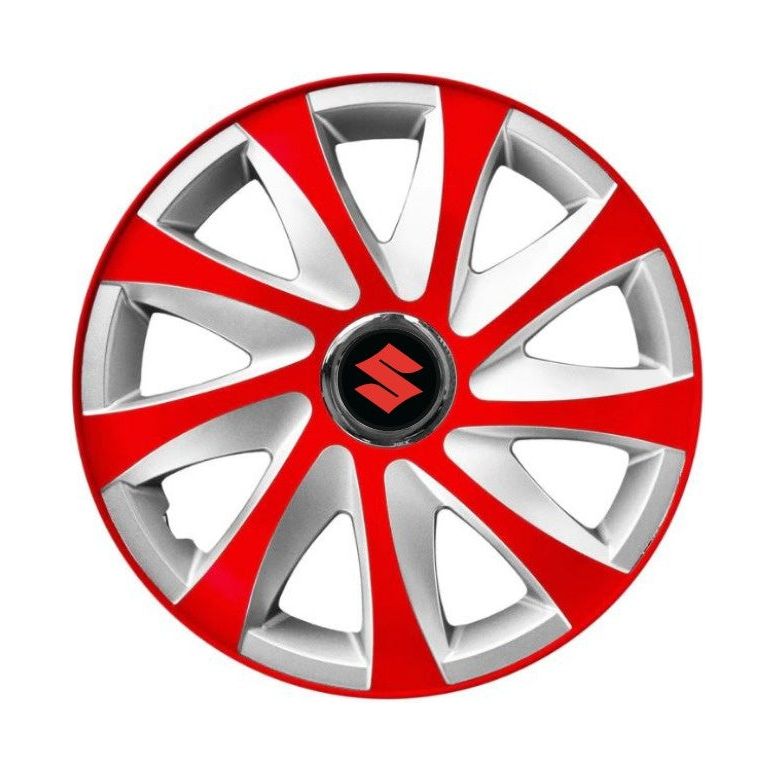 Set 4 capace roti 15 inchi R15 Drift Rosu-Gri, Compatibil cu Suzuki