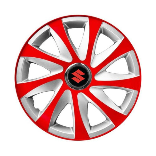 Set 4 capace roti 15 inchi R15 Drift Rosu-Gri, Compatibil cu Suzuki