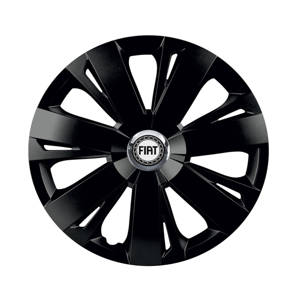 Set 4 capace roti Negre Cu Inel Cromat Energy R15 Compatibil Cu Fiat