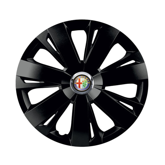 Комплект 4 черни тасове с хромиран ринг Energy R15, съвместими с Alfa Romeo