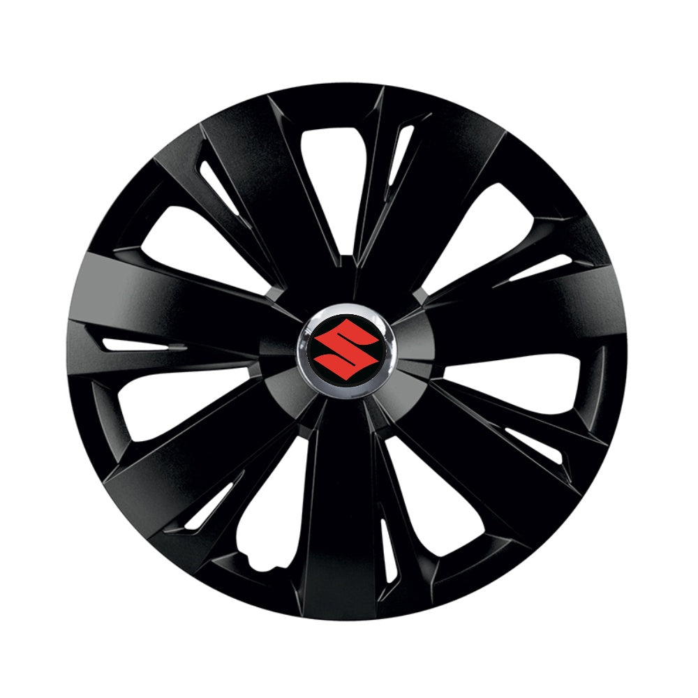 Set 4 capace roti Negre Cu Inel Cromat Energy R16 pentru gama auto Suzuki