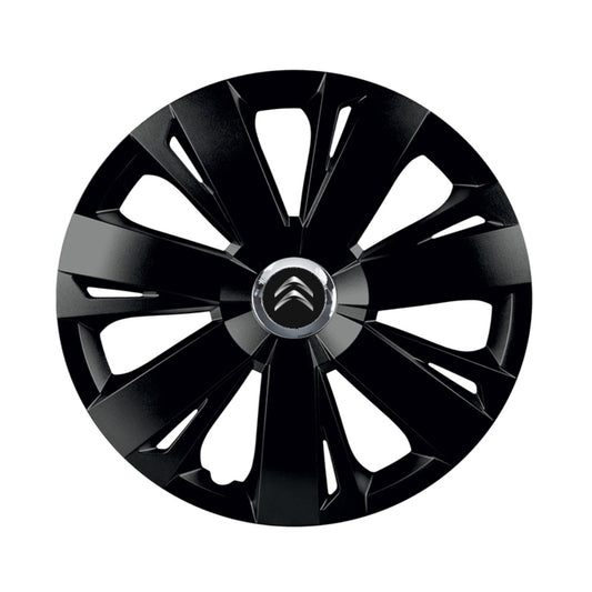 Комплект 4 черни тасове с хромиран пръстен Energy R16, съвместими с Citroen