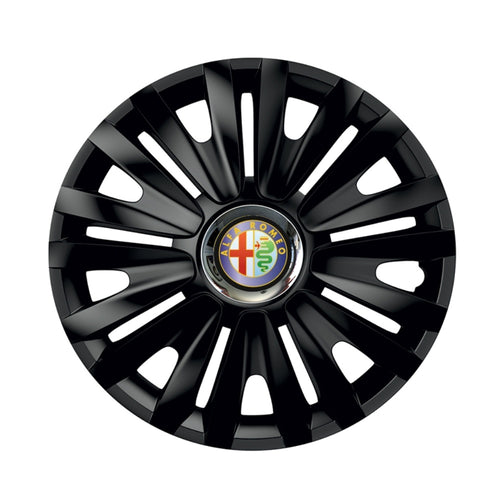 Комплект 4 черни тасове с хромиран пръстен Royal R14, съвместими с Alfa Romeo
