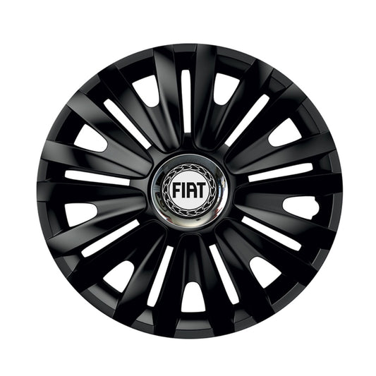 Комплект 4 черни тасове с хромиран пръстен Royal R14, съвместими с Fiat