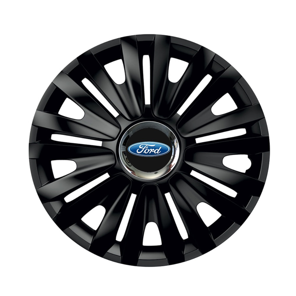 Set 4 capace roti Negre Cu Inel Cromat Royal R14 pentru gama auto Ford